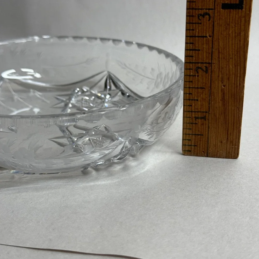 Antique Hawkes Crystal Glass Bowl Floral Round Candy Dish‎